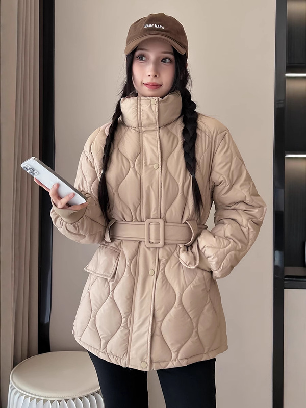波浪纹收腰羽绒棉衣女2025年新款冬季立领韩版收腰棉服棉袄外套|undefined