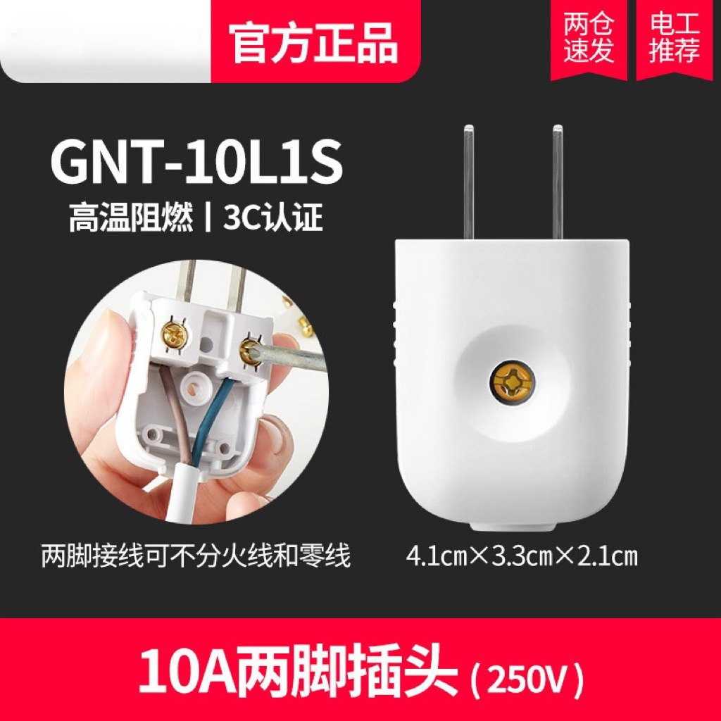 二脚插头10A家用二扁角漏电保护多功能空调热水器电源插头大功率