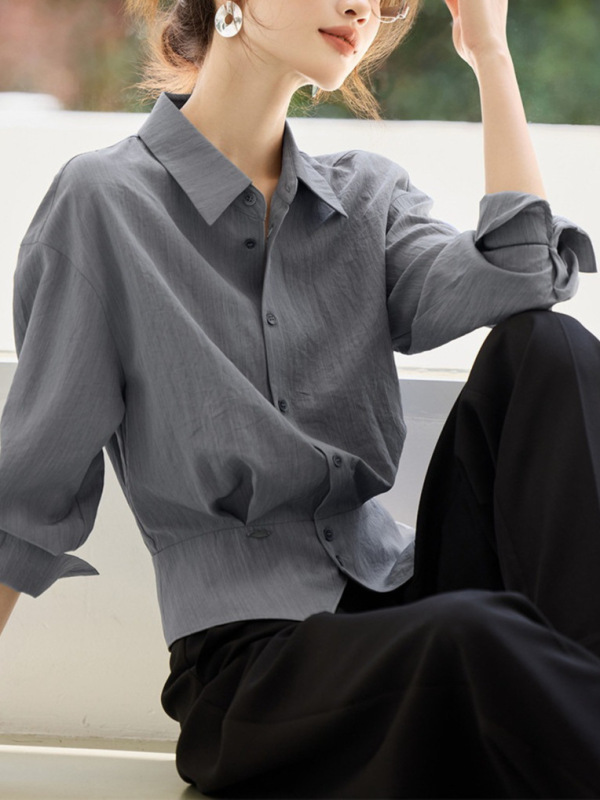 2025春秋季新款女士法式气质衬衫爆款通勤小衫收腰显瘦漂亮上衣服|undefined
