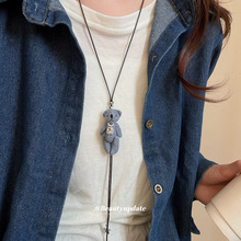 卡通可爱布艺小熊吊坠毛衣链欧美个性创意百搭项链小众高级感项饰