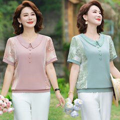 2025年新作中高年女性の控えめな夏半袖Tシャツトップス中年ママの夏のファッションシャツ