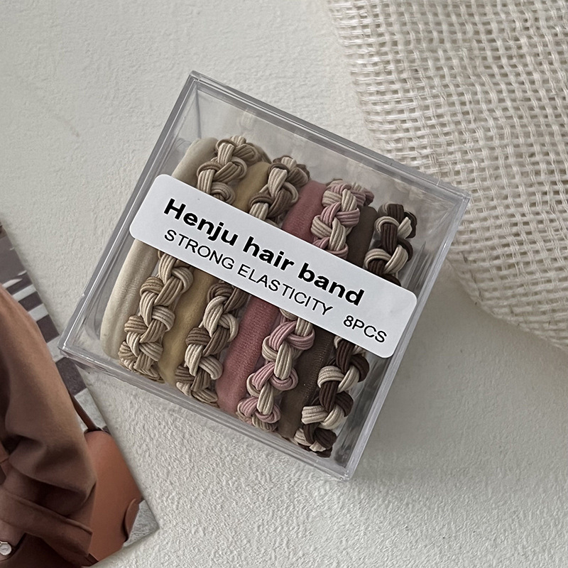 Anello per capelli intrecciato in scatola, corda per capelli senza cuciture, nuovo stile, elegante, semplice, elastico per capelli da ragazza, accessori per capelli_voghion.com