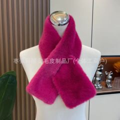 围巾女秋冬季纯色仿水貂毛双面交叉加厚保暖围脖毛领护颈跨境手工