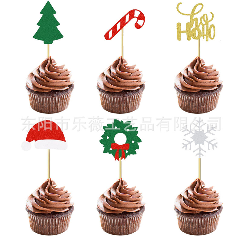 クリスマスケーキデコレーションクリスマスツリーサンタクロースグリッター紙ケーキインサートベーキングケーキフラグインサート|undefined