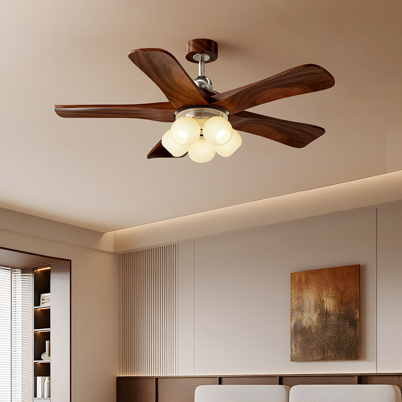 Medieval Style Restaurant Fan Lamp French Retro High-End Dining Table Ceiling Fan Lamp Full Spectrum Eye Protection Silent Bedroom Lamp