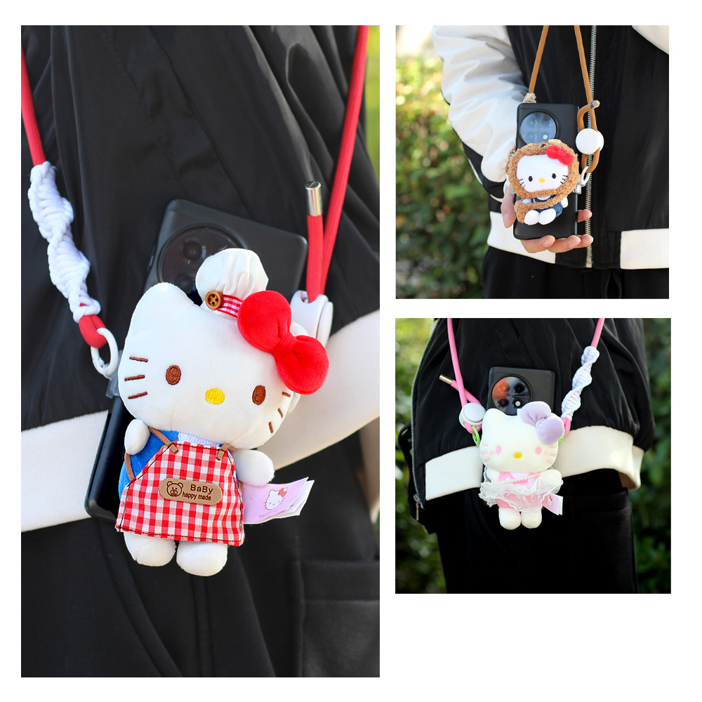 Clip de espalda para teléfonos móviles universales hellokitty felino muñeca de peluche corda de cinturón adorable ajustable muñeca de dibujos animados image 5