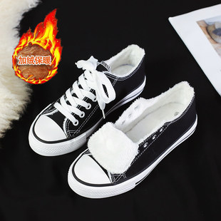 New Low-top Canvas Shoes Women's fleece-lined Casual Students Rubber Shoes Work Shoes Winter Warm Cotton Shoes Vulcanized Shoes M01