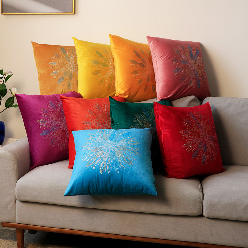 Moderno semplice colore olandese velluto strass fiore federa decorazione della casa modello camera divano cuscino fodera all'ingrosso_voghion.com