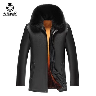 2025 New Fur Collar Leather Jacket Gold Mink Plus Velvet Lapel Removable Leather Jacket Imitation Sheepskin Men's Wear