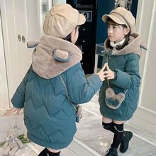 女童棉衣冬季新款韩版中大童儿童加厚中长款保暖连帽棉服送包包潮