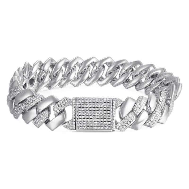 s925 plata mosaico 14MM ancho pulsera de moda hip-hop cubana para hombres Europa y América transfronteriza TK fábrica directa