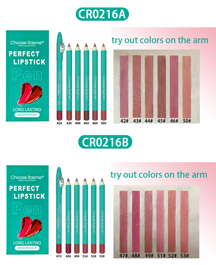 Choose Rasme 6 color mixed lipstick pen non stick cup with pencil sharpener thick rod lip liner set_voghion.com