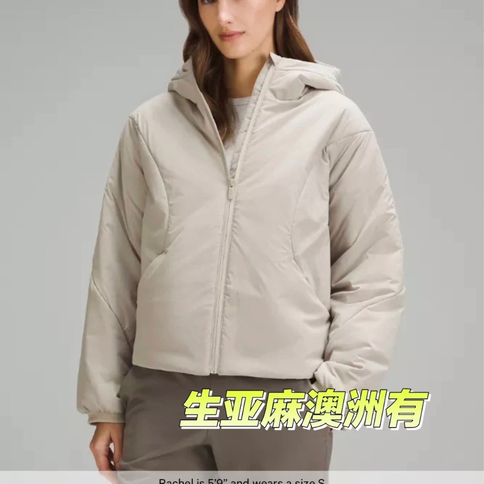 Qsqs Lulu Sports Cotton Jacket Short Outdoor Cotton Coat Hooded Warm Cotton Jacket Windproof Waterproof Lu Jacket