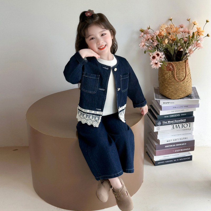 女童牛仔套装2025新款女宝超好看洋气时髦蕾丝牛仔两件套儿童衣服|undefined