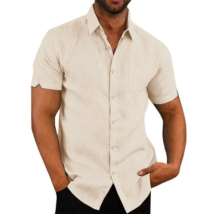 2024 8color summer lapel solid short sleeved button up shirt men's clothing_voghion.com