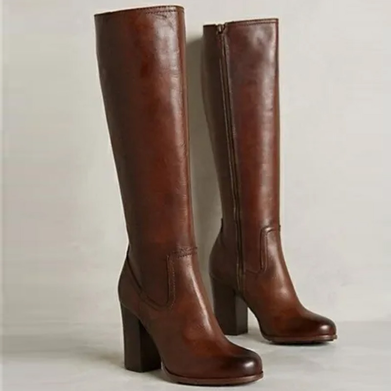 【Pre-sale | Ships In 15 Days】side Zipper High Chunky Heel Women's Plus-size Fashion Boots_voghion.com