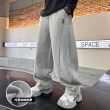儿童装男童秋冬加绒直筒针织运动裤大童2025冬季加厚宽松裤子批发