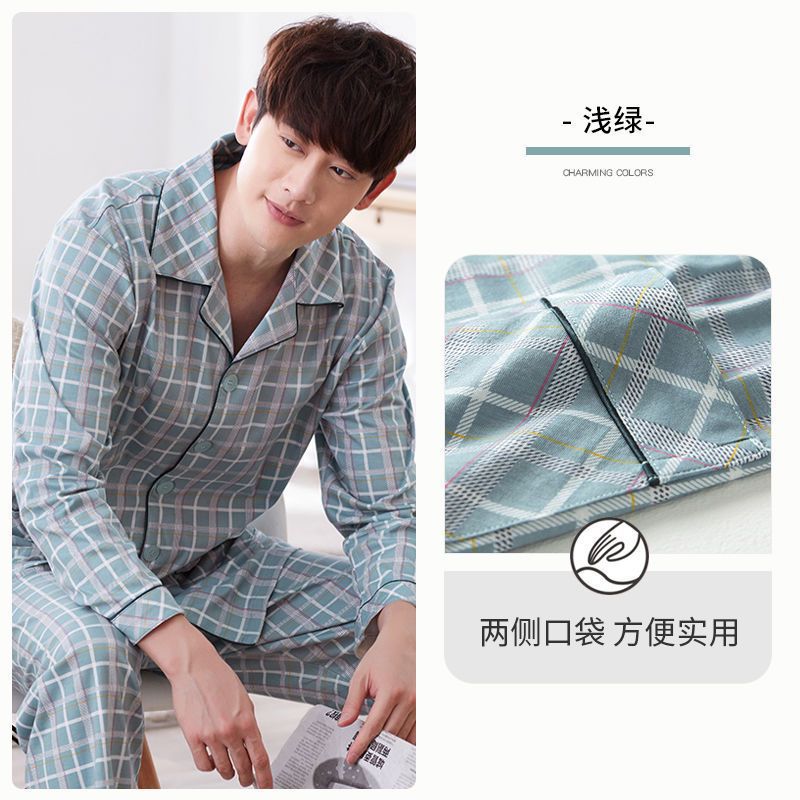 Nuevos pijamas de algodón para hombres primavera y otoño ropa de hogar de manga larga para hombres cuatro temporadas