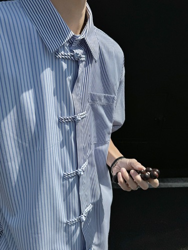 Striped Short-Sleeve Shirt for Men - Summer American Retro INS Trend Brand Loose Five-Sleeve Collar Shirt