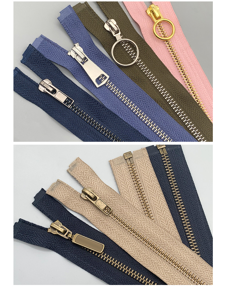 Metal open tail zipper, size 5 gunmetal copper tooth zipper