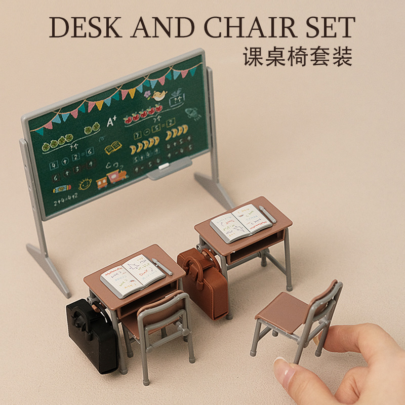 Miniature Scene 1:12 Dollhouse Simulation Mini School Classroom Desk Blackboard Backpack Set Model Decoration