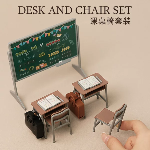 Miniature Scene 1:12 Dollhouse Simulation Mini School Classroom Desk Blackboard Backpack Set Model Decoration
