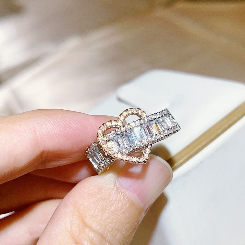 10g Weight Zircon Inlay Material Wholesale Romantic Heart Shape Copper Plating Inlay Zircon Rings