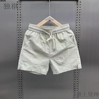 夏季薄款美式冰丝速干短裤男士2024潮牌休闲三分裤情侣纯色沙滩裤