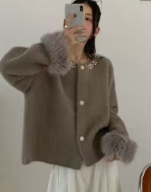 秋冬时尚撞色条纹棒球领拉链开衫毛衣女时尚通勤长袖针织衫外套|undefined