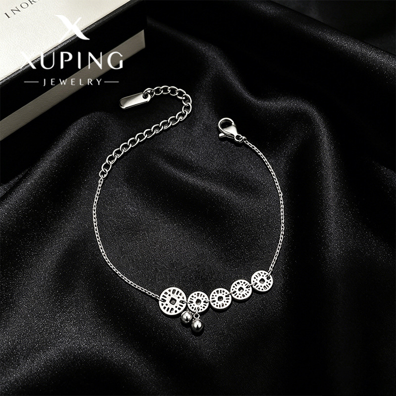 Xuping acero inoxidable geométrico redondo moneda de cobre pulsera bolas fresa nicho personalidad ganchos de langosta joyas al por mayor mujeres