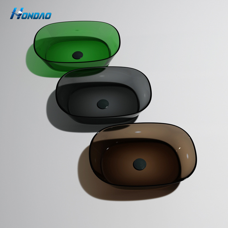 Bathroom creative transparent resin art basin high hotel art design artificial stone color counter basin wash basin