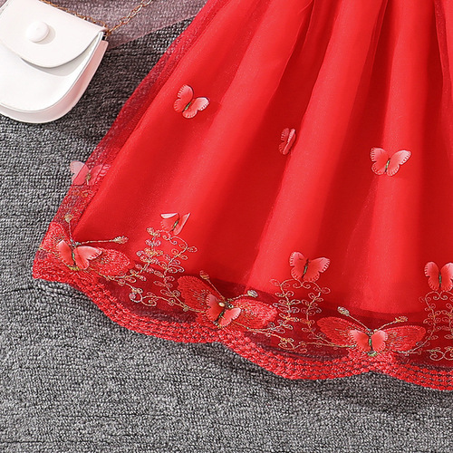 Girls' Dress—Cross-Border Children's Clothing 2026 Spring/Summer New Arrival: Sweet, Three-Dimensional Butterfly Mesh Vest Princess Dress for Girls