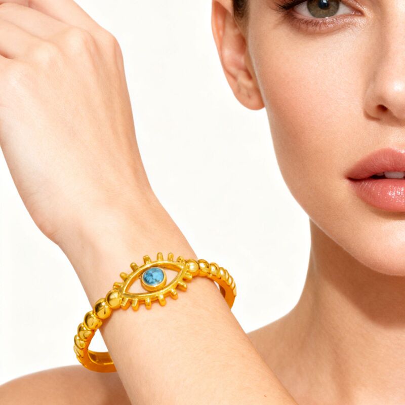 Cross-Border Hot-Selling Cut Out Devil's Eye Inlaid Artificial Blue Turquoise Buckle Bracelet Stainless Steel Vacuum Plated 18K Gold