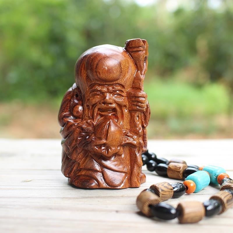 老挝木雕手把件老寿星手工实木雕刻把玩件做寿工艺小件