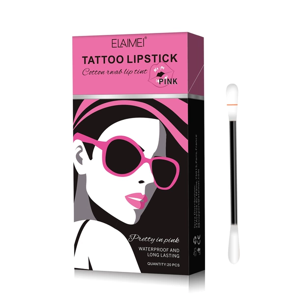 Elaimei, cotton swabs, fuchsia lip gloss