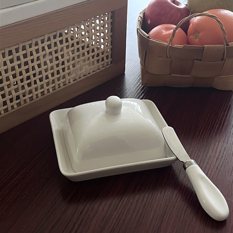 黄油盒陶瓷白色带盖方形牛油盒芝士奶酪保鲜西餐奶酪盒BUTTERDISH|undefined