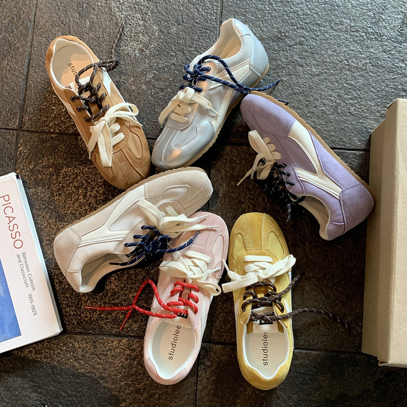 Cowhide version ~ grape mother 5cm in height retro mandarin duck shoes with mesh Joker German training shoes women's casual sneaker