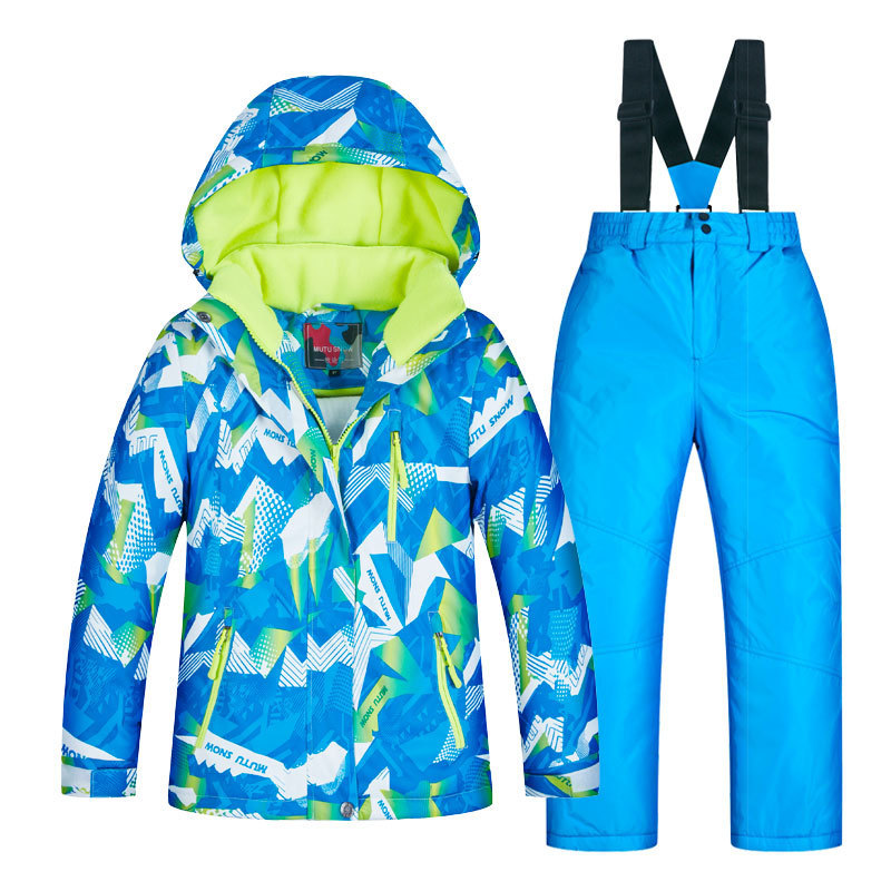 @Factory Direct Supply Children's Ski Suit Set for Boys, Thickened, Warm, Windproof, and Waterproof for Winter, Dropshipping Available