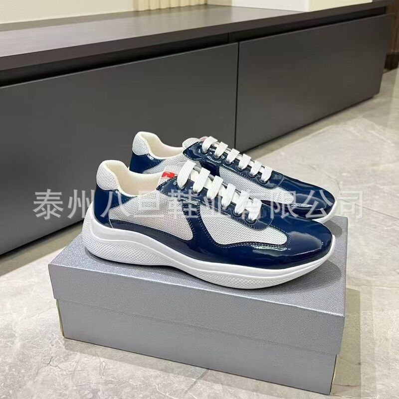 P Brand In-Stock Instant Shipping Export Americas Cup Shiny Leather Mesh Breathable Casual Fashion Sports Patent Leather Men's Shoes