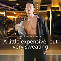 Men's Large Size Sweat Suit Set with Open Jacket and Pants, Heavy Sweat Generating Weight Loss Exercise Suit with Heat and Sweat Dispersal