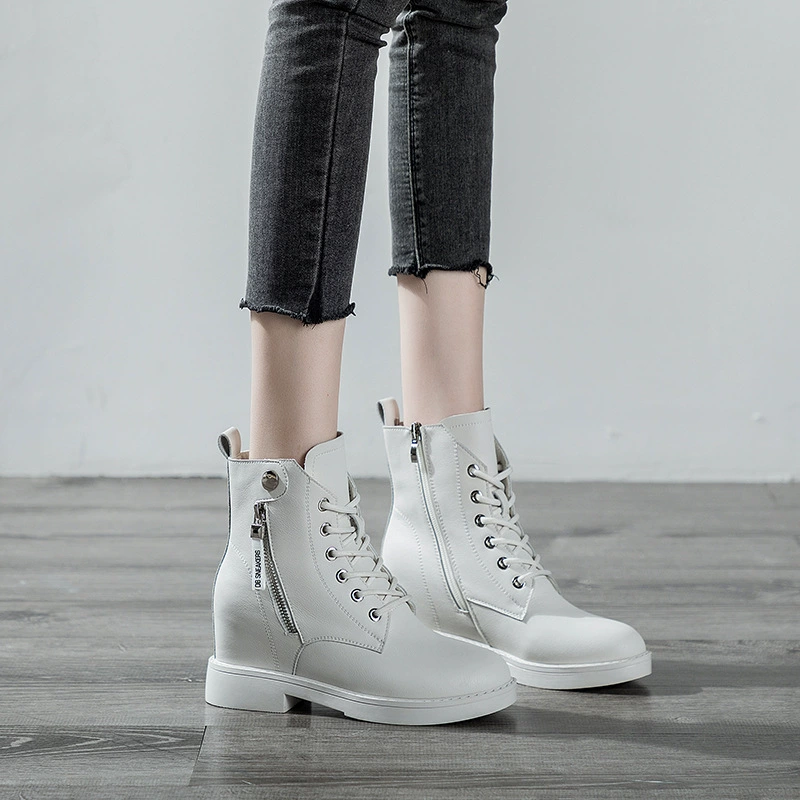 Новые осенние женские ботинки Мартин 2025 года, короткие повседневные ботинки на шнуровке с эффектом увеличения роста, женские ботинки с боковой молнией для стройности.