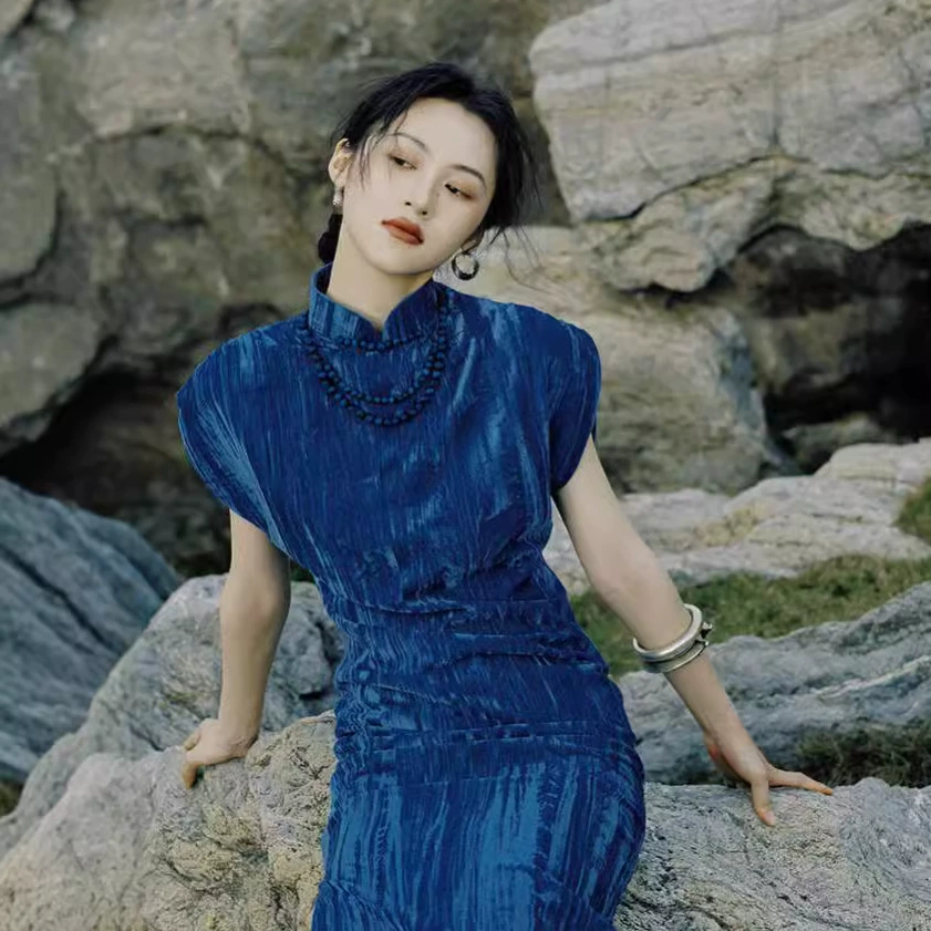 Ретро Cheongsam Улучшенная молодая девушка Cheongsam Новый китайский стиль национального стиля утренняя одежда с воротником темперамент вечернее платье