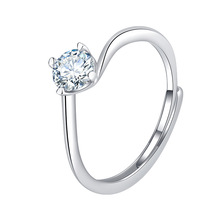 纯银S925经典莫桑石戒指简约时尚气质四爪50分结婚开口钻石戒指女
