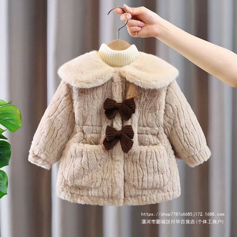 2026 Winter Fashionable Fleece-Lined Thick Clothes for Baby Girls - New Autumn/Winter Style Furry Tops