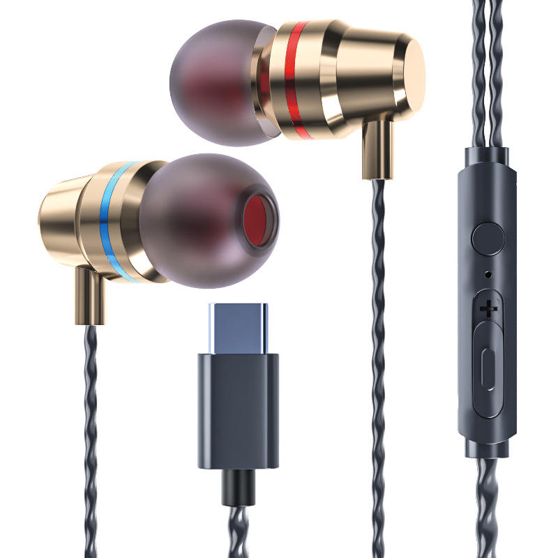 [Seleccionado] Tipo de cabeza plana digital tipo c de metal de graves pesados, adecuado para auriculares con cable para teléfonos móviles Huawei Xiaomi