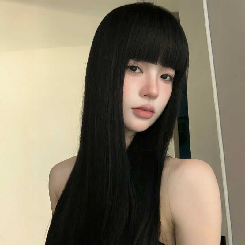 Women's Full-Head Long Straight Hair Wig with Bangs, Pear-Shaped Hairstyle, Realistic High-Temperature Synthetic Fiber Hair, Factory Wholesale Wigs Women's Full-Head Long Straight Hair Wig with Bangs, Pear-Shaped Hairstyle, Realistic High-Temperature Synthetic Fiber Hair, Factory Wholesale Wigs