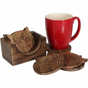 Japanese Wooden Coaster Set Paulownia Solid Wood Round Placemat Insulation Pad 6 Pieces Boxed Base with Engraved Logo