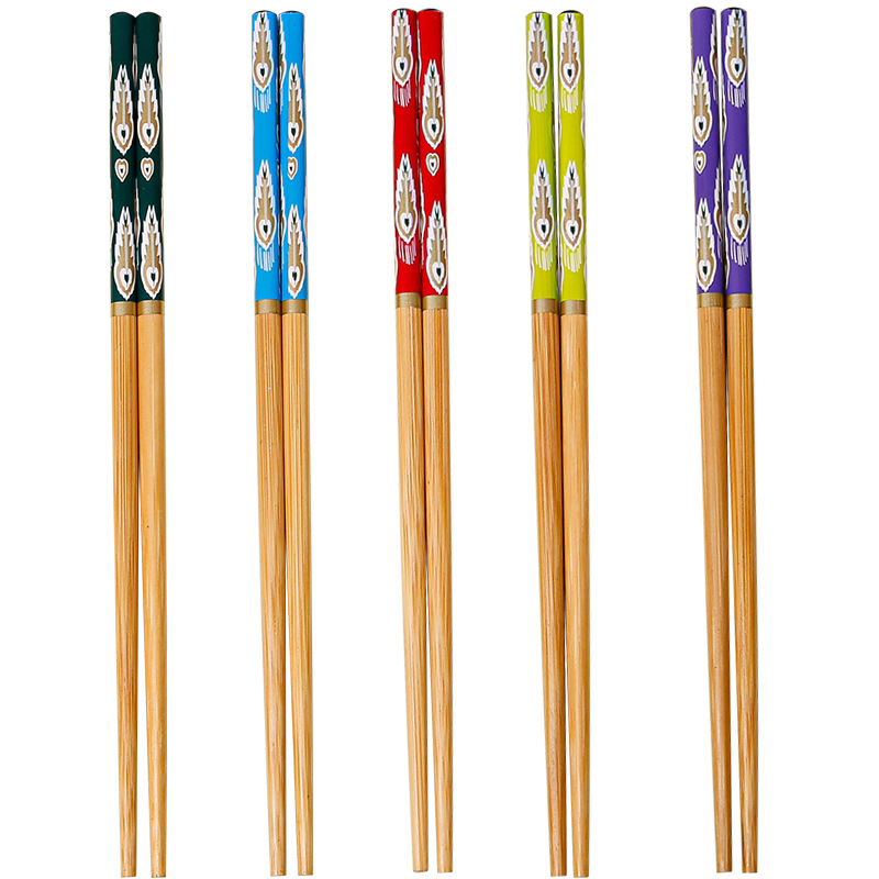 Palillos de bambú al por mayor Película de flores con patrón de cola de pavo real de 24cm Palillos de comida divididos en cinco colores Una persona Palillos de comida Suministro de vajilla de regalo