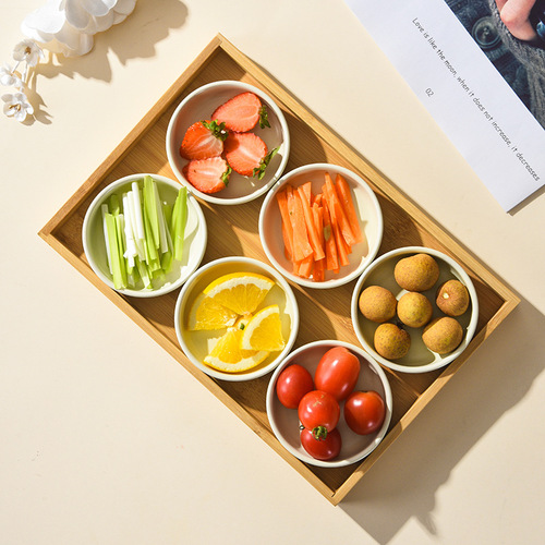 Japanese ceramic tableware divided plate nine-square grid dinner plate round condiment plate sushi Japanese sauce restaurant commercial