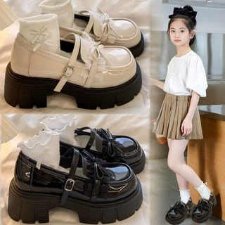纯色玛丽珍鞋女2026春季新款潮酷粗跟单鞋蝴蝶结搭扣日系小皮鞋